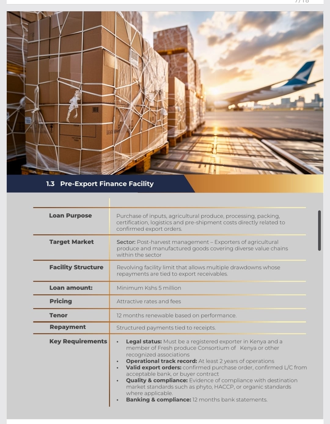 Pre-Export Finance Facility